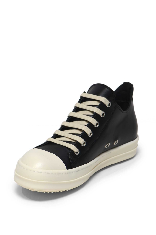 RICK OWENS Ramones Low Leather Sneakers Black - Wrong Weather