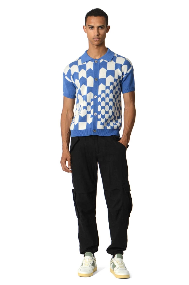 Louis Vuitton Navy Blue Monogram Wool Blend Knit Polo T-Shirt L
