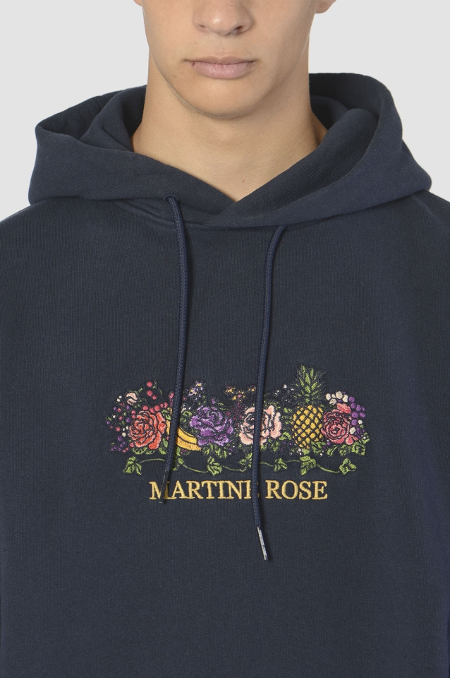 MARTINE ROSE Fruits Logo-Stickerei Hoodie Navy - Wrong Weather