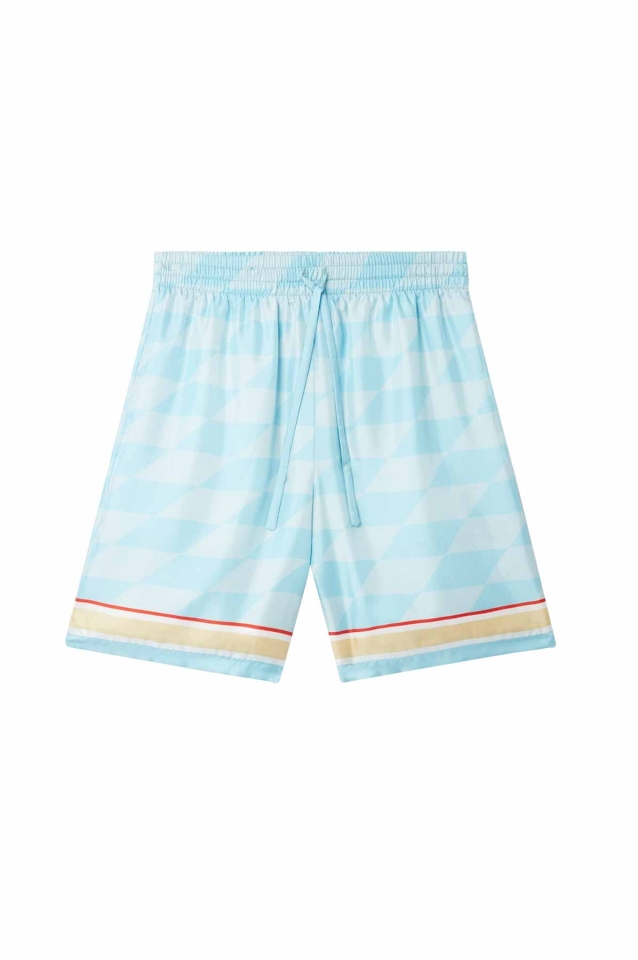 CASABLANCA Damiers And Swan Blue Silk Shorts - Wrong Weather