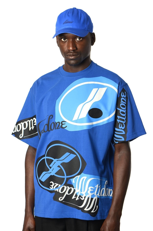 WE11DONE Stacked Logo Blue Tee - Wrong Weather