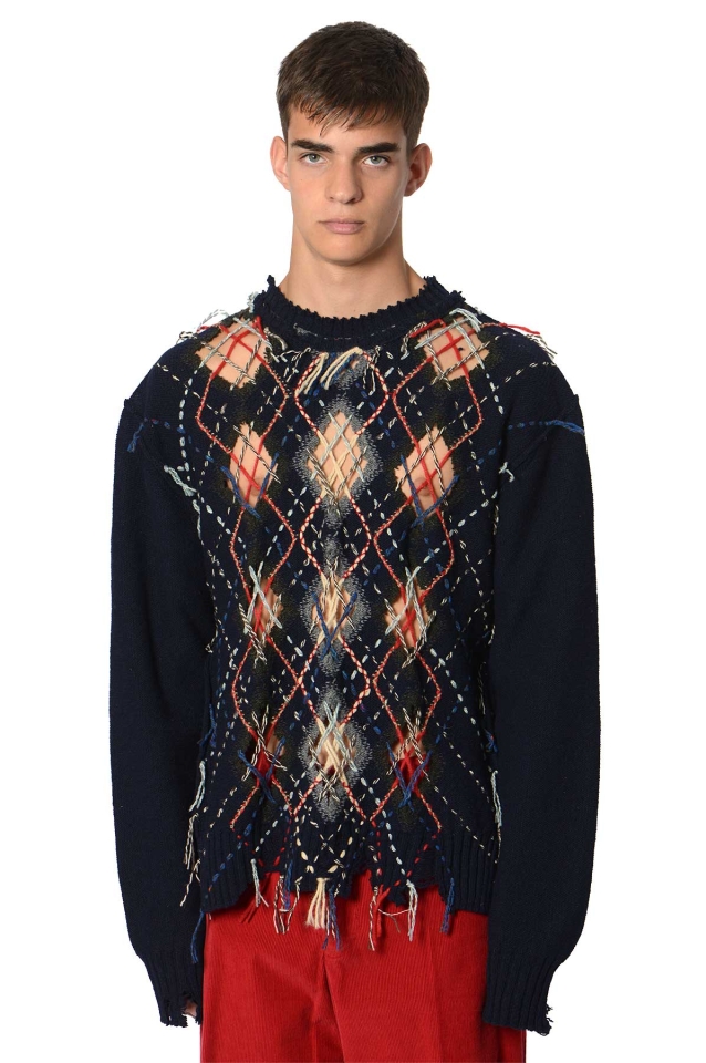 MAISON MARGIELA Cut-Out Knit Sweater Navy Blue - Wrong Weather