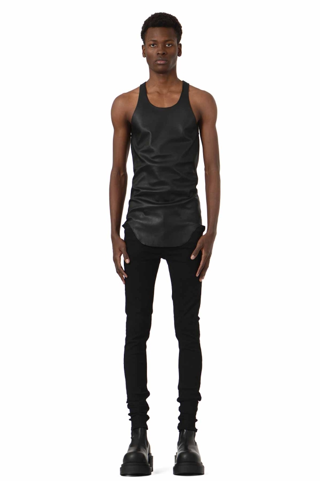 RICK OWENS Leather Tank Top Black - Wrong Weather