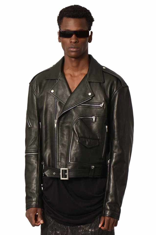 ジャケット・アウター Rick Owens CROPPED JUMBO BAUHAUS STOOGES Black Hollywood Cropped Jumbo Bauhaus Stooges Leather Jacket