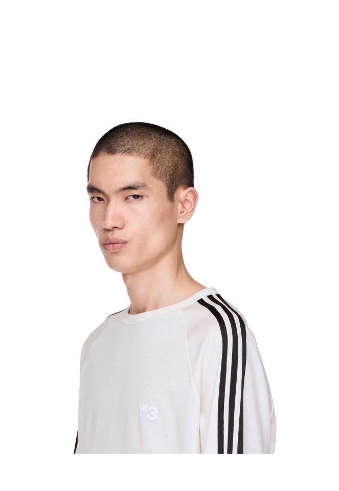 Y-3 長袖3ストライプワイヤーTシャツ ホワイト - Wrong Weather