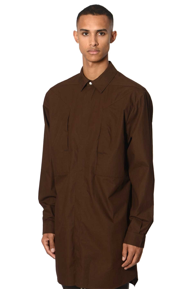 RICK OWENS Fogpocket Jumbo Outershirt Brown - Wrong Weather