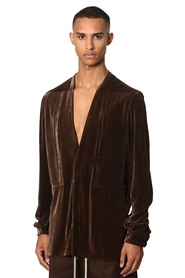 RICK OWENS Fogpocket Secret Larry Velvet Shirt Brown - Wrong Weather