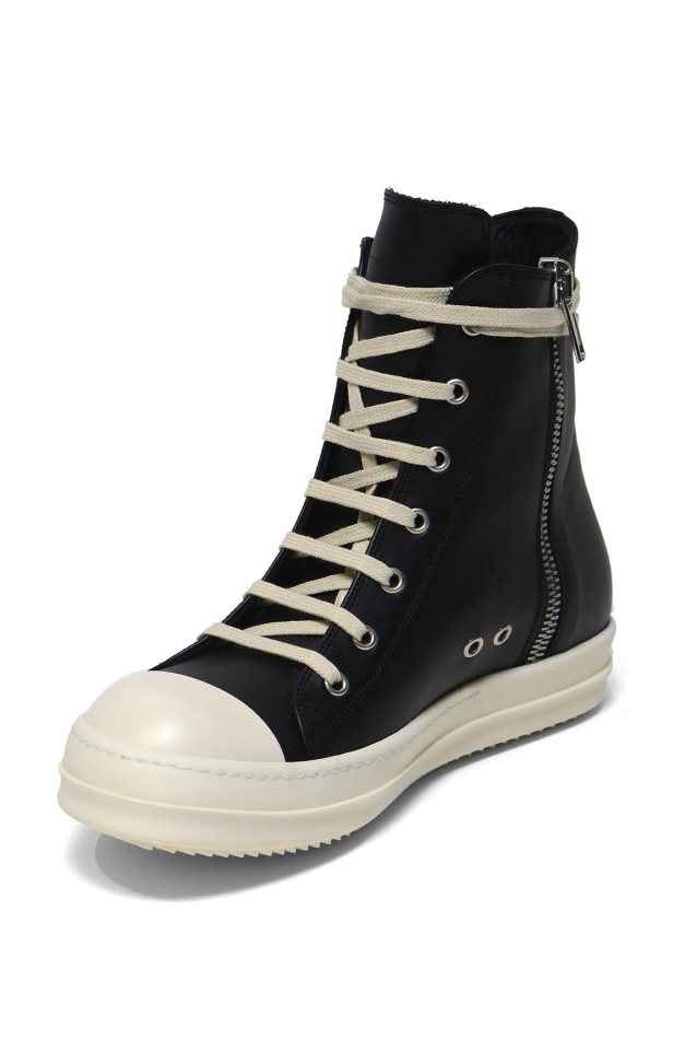 RICK OWENS Ramones Leather Sneakers Black - Wrong Weather