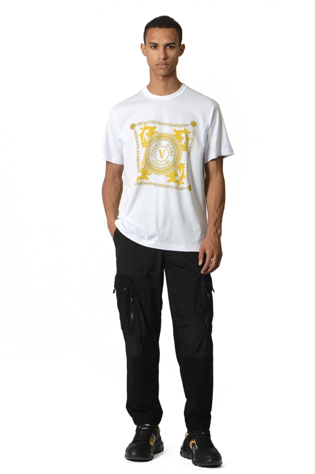 Versace Jeans Couture V-Emblem - T-shirt for Woman - White -  75HAHF07CJ00FG03