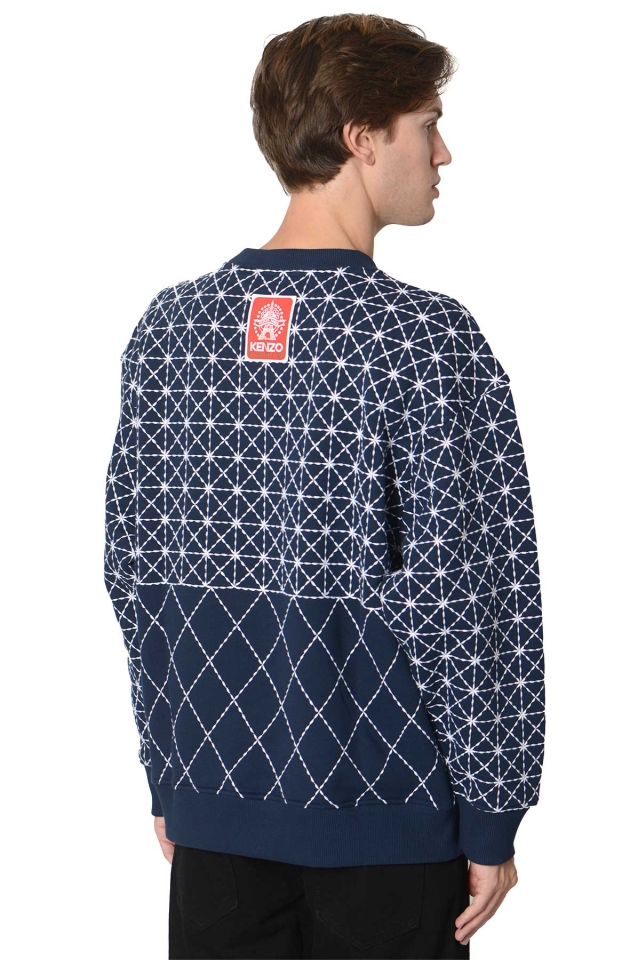 Louis Vuitton Stitch Print Embroidered Crewneck Sweatshirt navy
